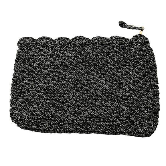 Black Woven Zippered Clutch Bag Makeup Pens‎ Made in Japan - Picture 1 of 5